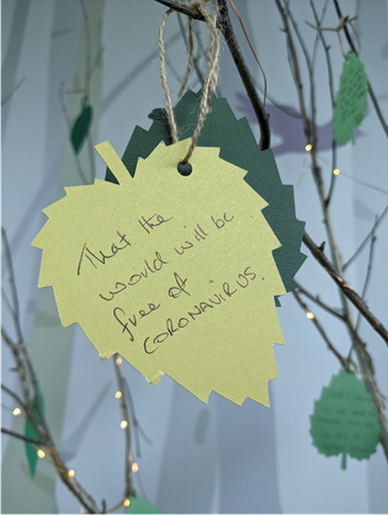 Message written on tree leaf