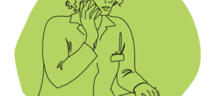 Line drawing image of woman on telephone