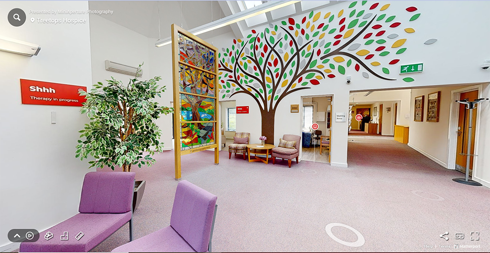 360 tour screenshot of counselling centre at Treetops Hospice