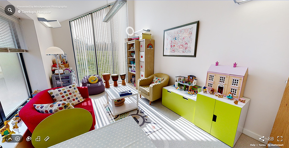 Childrens room970 360 tour screenshot of children's counselling room at Treetops Hospice