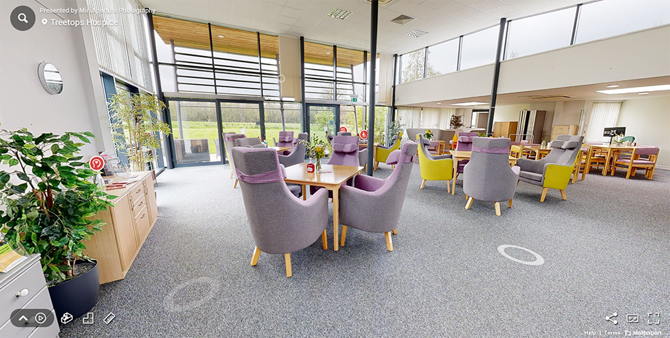 360 tour screenshot of Wellbeing Space at Treetops Hospice