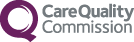 Logo of the Care Quality Commission with a purple speech bubble and white text.