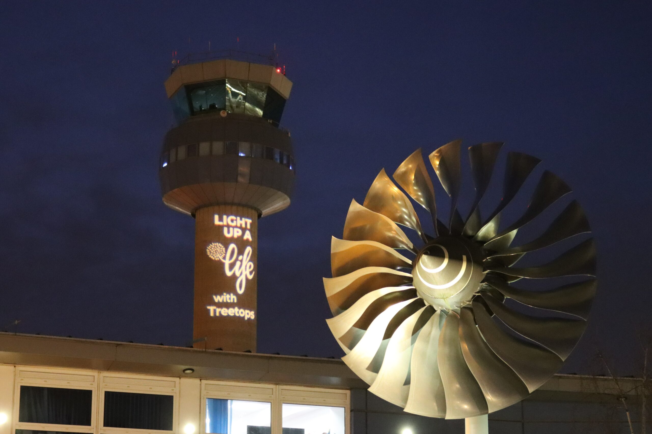 East Midlands Airport control tower lights up to support local hospice appeal Treetops Hospice