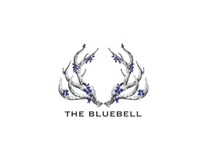 Logo featuring intricate antlers adorned with bluebell flowers, with the text "THE BLUEBELL" centered below.