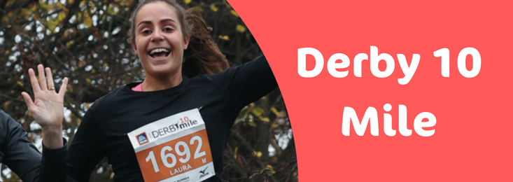 Derby 10 mile, with a woman in a running top smiling
